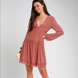 WISTFUL MOMENT RUSTY ROSE SWISS DOT DRESS